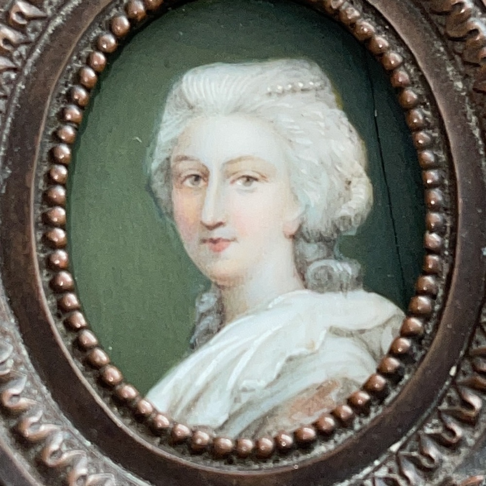 Portrait on ivory colonial lady French not sure she’s been on my wall for years